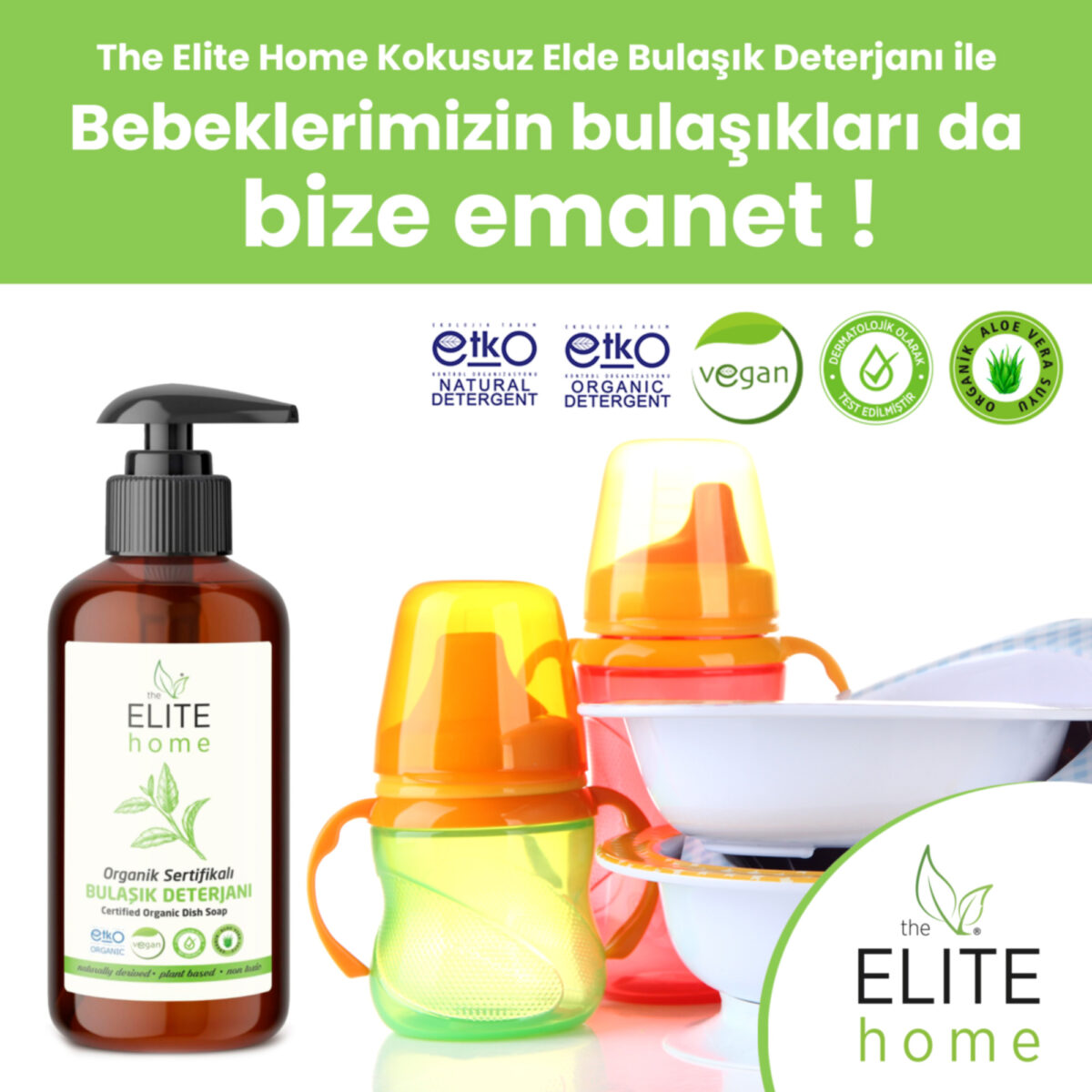 Organik Sertifikalı Elde Bulaşık Deterjanı 400 ml Kokusuz