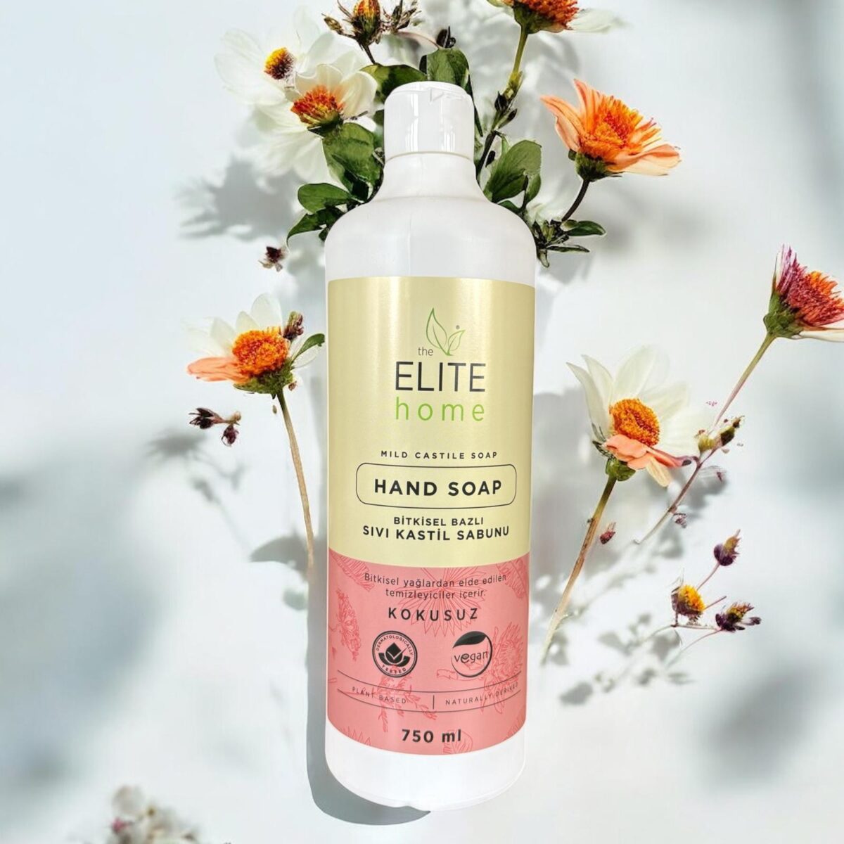 the Elite Home  BİTKİSEL BAZLI VEGAN SERTİFİKALI KASTİL SIVI SABUN HASSAS CİLTLER İÇİN ( 750 ML KOKUSUZ )